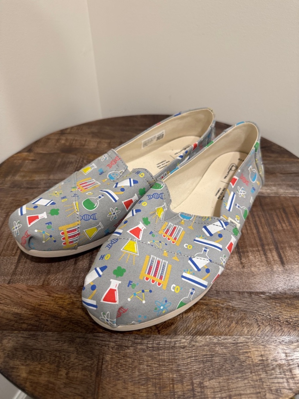 Toms Gray Canvas Slip-On Flats with Colorful Science Print